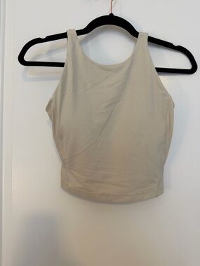 Women’s High Neck Tank Crop Top in Beige